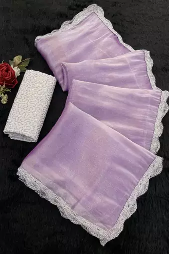 Lavender Color Silver Lace border Oraganza Silk Saree