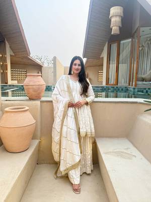 White Color Embroidery Sequence Work Silk Blend Salwar Suit 1