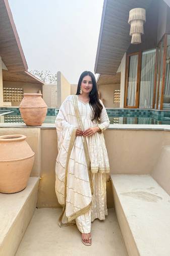 White Color Embroidery Sequence Work Silk Blend Salwar Suit