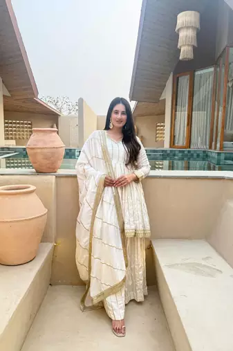 White Color Embroidery Sequence Work Silk Blend Salwar Suit