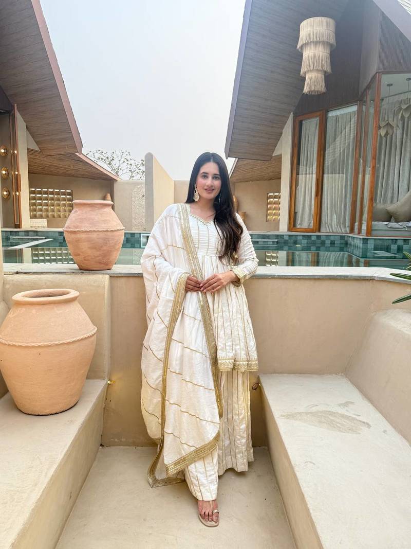 White Color Embroidery Sequence Work Silk Blend Salwar Suit