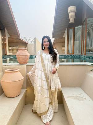 White Color Embroidery Sequence Work Silk Blend Salwar Suit 2