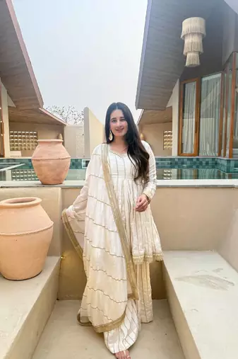 White Color Embroidery Sequence Work Silk Blend Salwar Suit