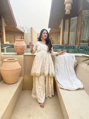 White Color Embroidery Sequence Work Silk Blend Salwar Suit 3