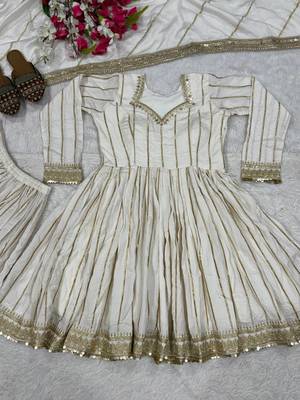 White Color Embroidery Sequence Work Silk Blend Salwar Suit 4