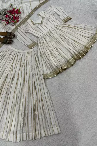 White Color Embroidery Sequence Work Silk Blend Salwar Suit