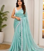 Sea Green Color Silver Lace border Oraganza Silk Saree
