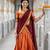 Women’s Orange and Maroon Traditional Half Saree Lehenga with Golden Woven Border