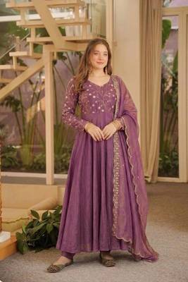 Purple Color Embroidery sequence Work Silk Blend Salwar Suit  1