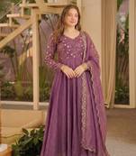 Purple Color Embroidery sequence Work Silk Blend Salwar Suit 