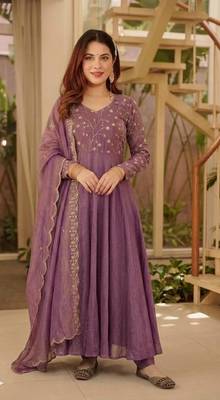 Purple Color Embroidery sequence Work Silk Blend Salwar Suit  2