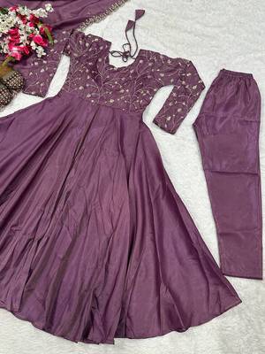 Purple Color Embroidery sequence Work Silk Blend Salwar Suit  3