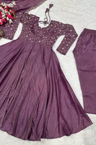 Purple Color Embroidery sequence Work Silk Blend Salwar Suit 