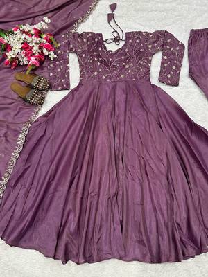 Purple Color Embroidery sequence Work Silk Blend Salwar Suit  4