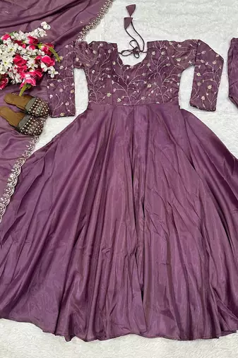 Purple Color Embroidery sequence Work Silk Blend Salwar Suit 
