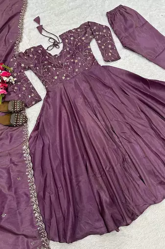 Purple Color Embroidery sequence Work Silk Blend Salwar Suit 