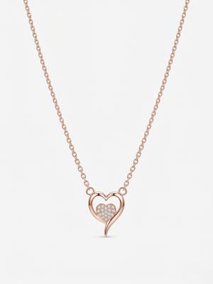 925 Sterling Silver Rose Gold  CZ Diamond Heart Pendant Necklace Set for Women  2