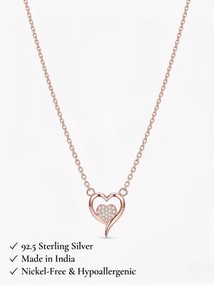 925 Sterling Silver Rose Gold  CZ Diamond Heart Pendant Necklace Set for Women  4