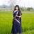 Women’s Navy Blue Traditional Saree with Golden Woven Border and Matching Blouse