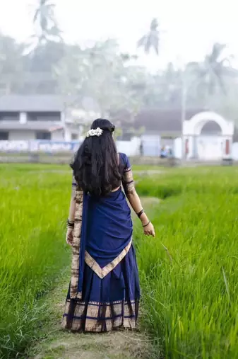 Women’s Navy Blue Traditional Saree with Golden Woven Border and Matching Blouse