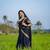 Women’s Navy Blue Traditional Saree with Golden Woven Border and Matching Blouse