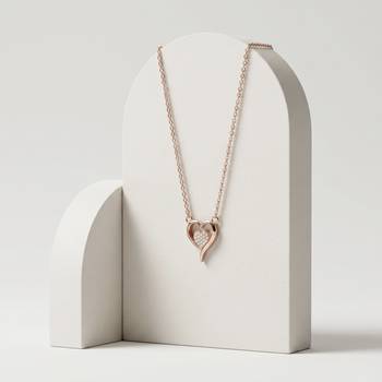925 Sterling Silver Rose Gold  CZ Diamond Heart Pendant Necklace Set for Women  5