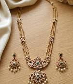 Gold plated kundan necklace set with green gems & pearls | traditional bollywood bridal wedding jewelry
