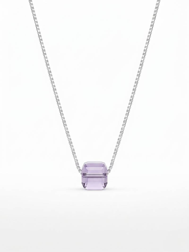 925 Sterling Silver Amethyst Crystal Pendant Necklace Set  for Women