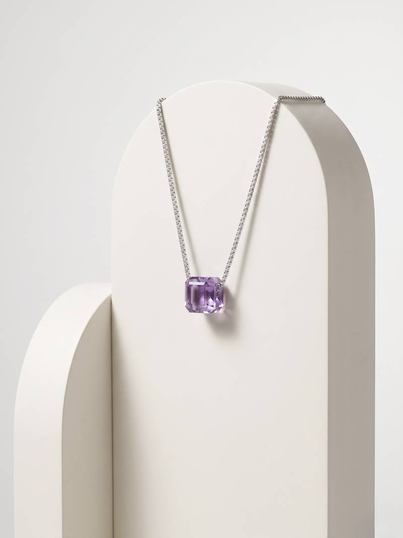 925 Sterling Silver Amethyst Crystal Pendant Necklace Set  for Women