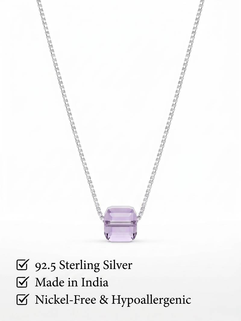 925 Sterling Silver Amethyst Crystal Pendant Necklace Set  for Women