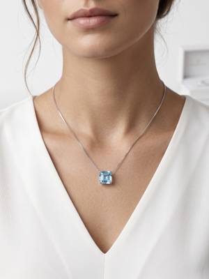 925 Sterling Silver Blue Crystal Pendant Necklace Set  for Women 1