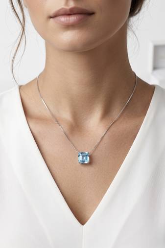 925 Sterling Silver Blue Crystal Pendant Necklace Set  for Women