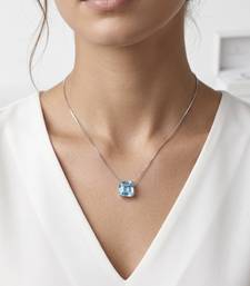 925 Sterling Silver Blue Crystal Pendant Necklace Set  for Women