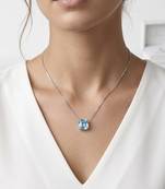 925 Sterling Silver Blue Crystal Pendant Necklace Set  for Women