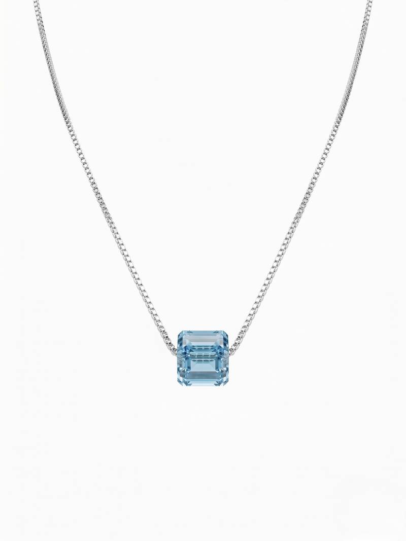 925 Sterling Silver Blue Crystal Pendant Necklace Set  for Women