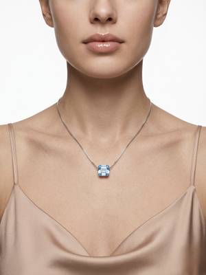 925 Sterling Silver Blue Crystal Pendant Necklace Set  for Women 3