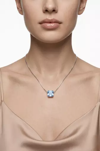 925 Sterling Silver Blue Crystal Pendant Necklace Set  for Women