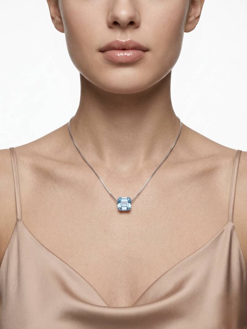 925 Sterling Silver Blue Crystal Pendant Necklace Set  for Women