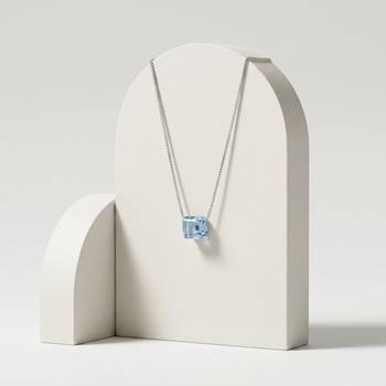925 Sterling Silver Blue Crystal Pendant Necklace Set  for Women 4