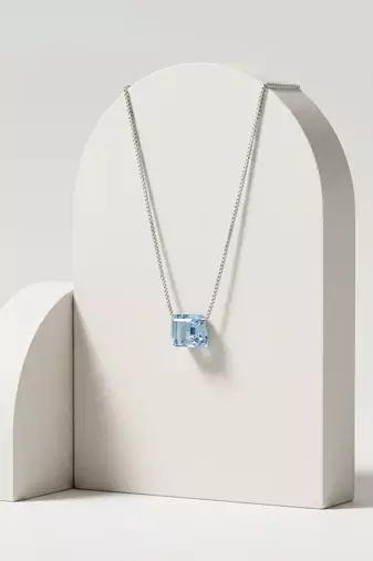 925 Sterling Silver Blue Crystal Pendant Necklace Set  for Women
