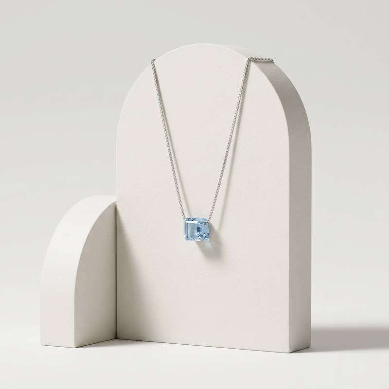 925 Sterling Silver Blue Crystal Pendant Necklace Set  for Women