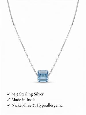 925 Sterling Silver Blue Crystal Pendant Necklace Set  for Women 5