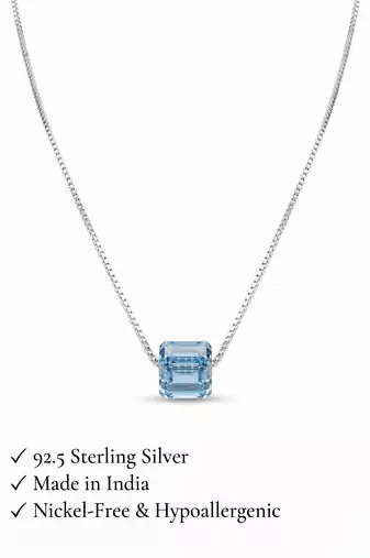 925 Sterling Silver Blue Crystal Pendant Necklace Set  for Women