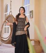 Black Color Embroidery Sequence Work Faux Georgette Salware Suit 