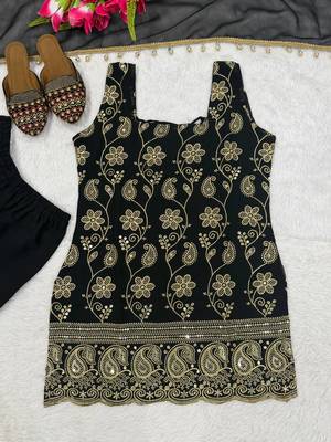 Black Color Embroidery Sequence Work Faux Georgette Salware Suit  2