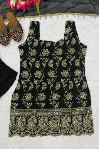 Black Color Embroidery Sequence Work Faux Georgette Salware Suit 