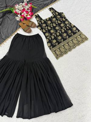 Black Color Embroidery Sequence Work Faux Georgette Salware Suit  3