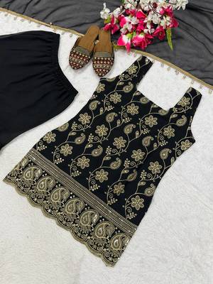 Black Color Embroidery Sequence Work Faux Georgette Salware Suit  4