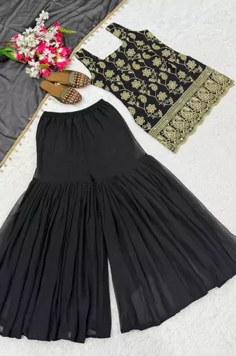 Black Color Embroidery Sequence Work Faux Georgette Salware Suit 