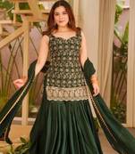 Green Color Embroidery Sequence Work Faux Georgette Salware Suit 